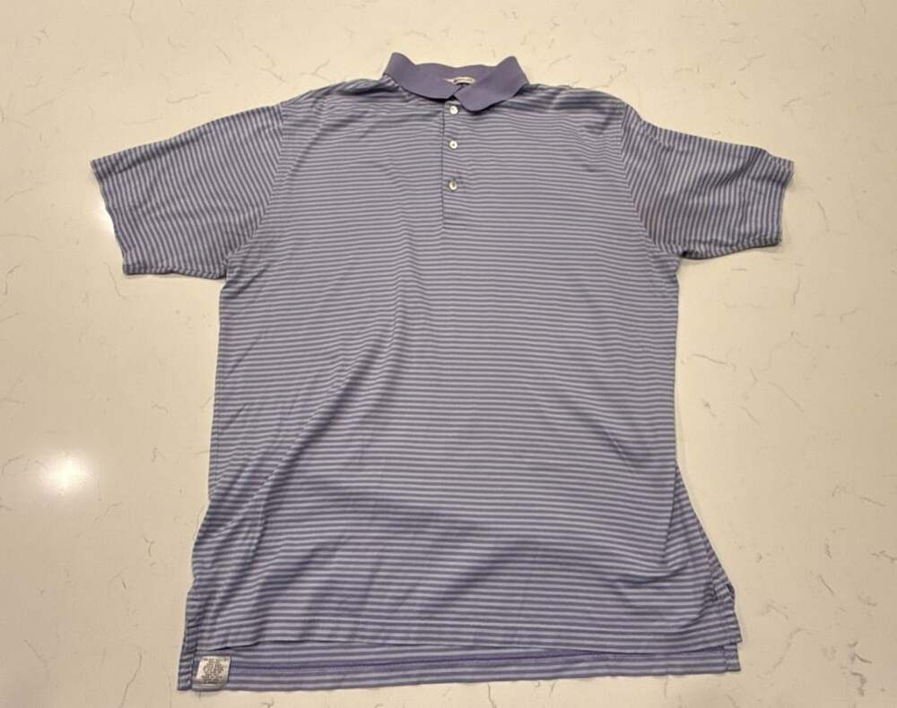 Peter Millar Striped Polo Size L Purple Performance Golf Shirt
